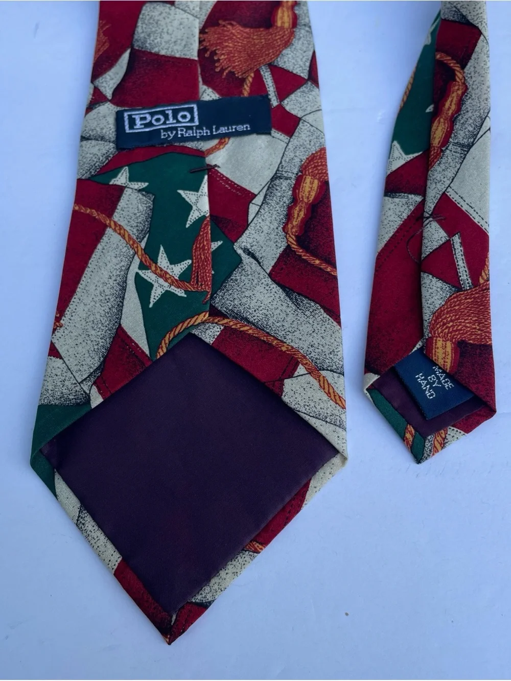 VTG Polo Ralph Lauren Tie American Flag 100% Silk Made By Hand In USA Party REAR - Picture 8 of 12